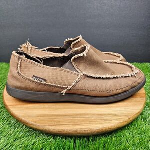 CROCS Santa Cruz Shoes Mens 11 Brown Slip On Canvas Loafer Slippers Casual
